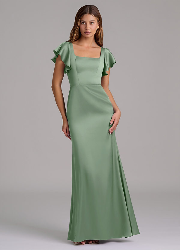 Azazie Elkie Bridesmaid Dresses Matcha Mermaid Square Neckline Stretch Satin Dress image1