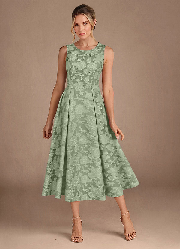Azazie Fulton Vestidos de Madre de la Novia Vestido de Salvia Polvorienta de Devorado Floral de Corte En A con Plisado image1