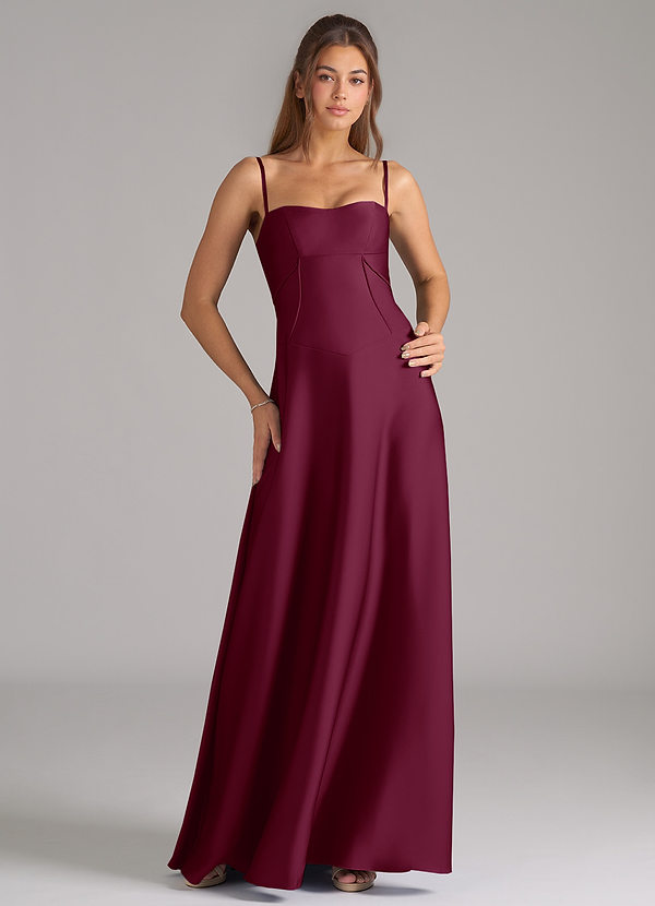 Azazie Valentine Suknie dla druhen Linia A Gorset Satyna elastyczna Do ziemi Sukienka image1