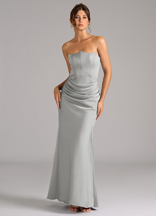 Azazie Debby Bruidsmeisjes Jurken Converteerbaar Jurk van Stretch Satijn met Zeemeermin Strapless Zilver image1