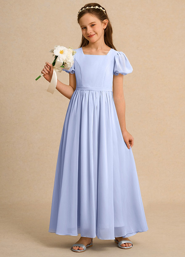 Azazie Lilia Junior Formal Flower Girl Dresses Ice A-Line with Sleeves Chiffon Dress image1