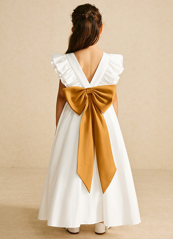 Azazie Aero Flower Girl Dresses Ivory Butterscotch A-Line Pleated Cotton Dress image1