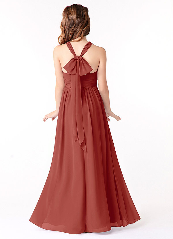 Azazie Jaylah Junior Vestido Terracota de Chiffon de Linha A com Ruched image1