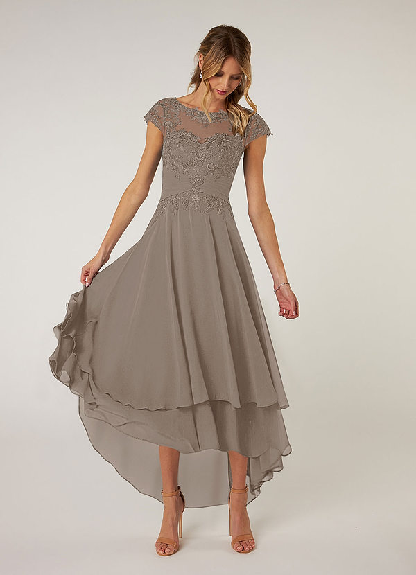 Azazie Shonda Mother of the Brides Dresses Taupe Lace Chiffon Dress image1