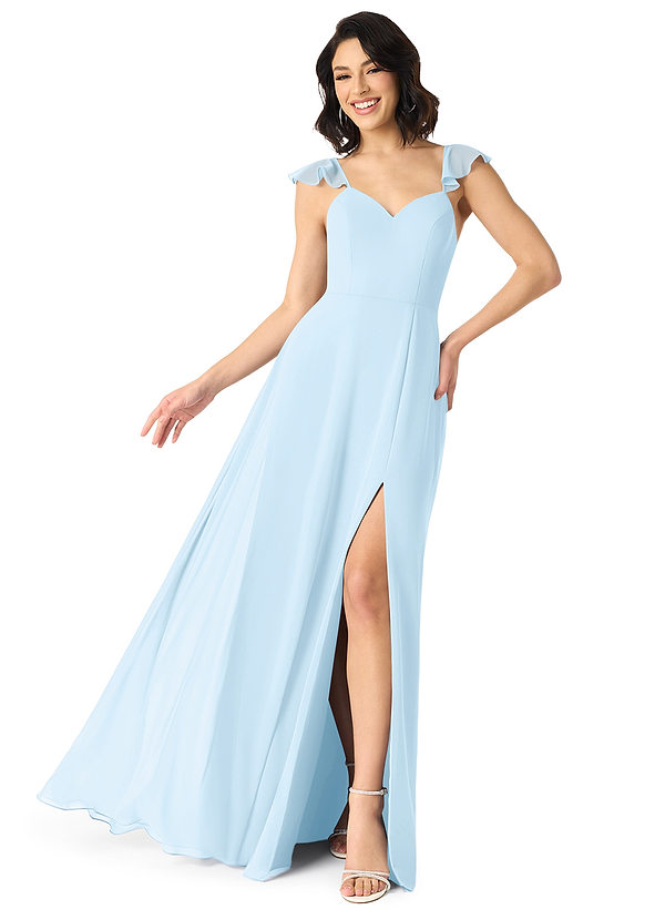 Azazie Everett Bridesmaid Dresses Sky Blue A-Line V-neck Ruched Chiffon Dress image1