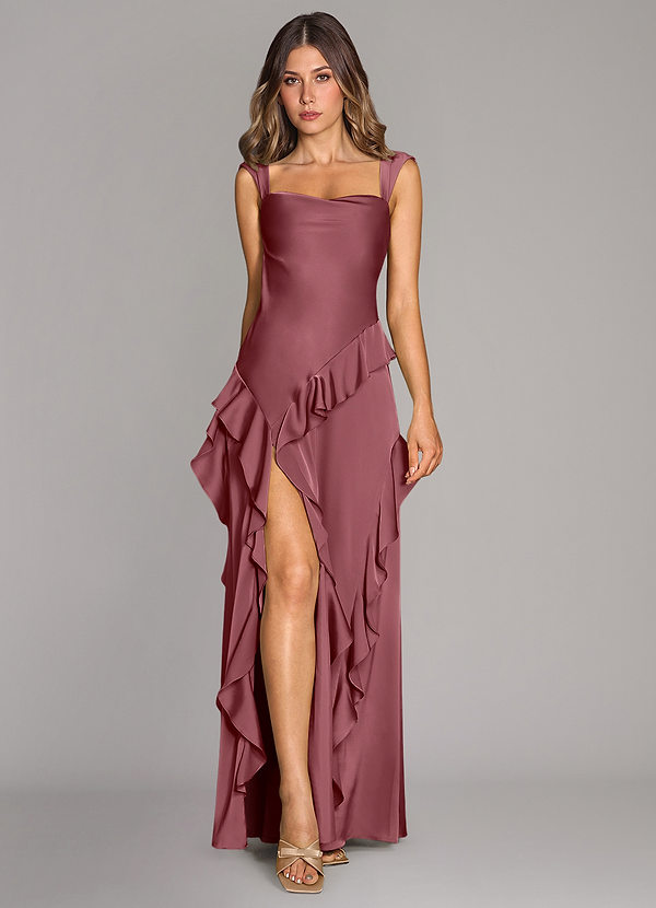 Azazie Sloane Bridesmaid Dresses Desert Rose A-Line Sweetheart Neckline Stretch Satin Dress image1