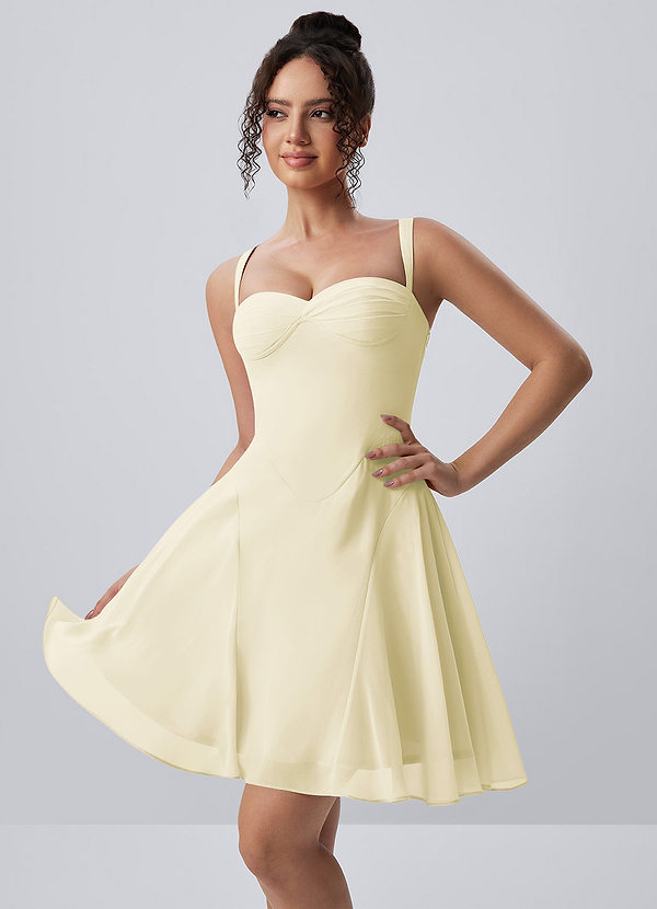 Isadora Buttergelb Spaghetti-Träger Chiffon-Schnür-Minikleid im Skater-Stil image1