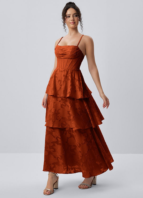 Gabriddy Paprika Jacquard-Rüschen-Korsett-Spazierkleid image1