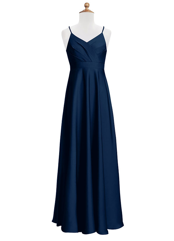 Azazie Avelina Junior A-Linie Plissee Stretch-Satin Kleid Dunkelmarine image1