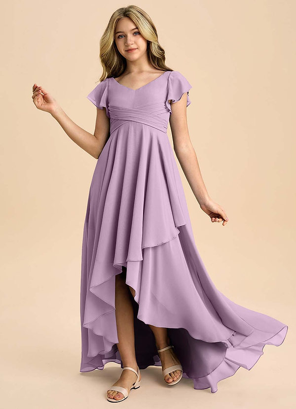 Azazie Caria Junior Abito A-Line in Chiffon Plissettato Glicine image1