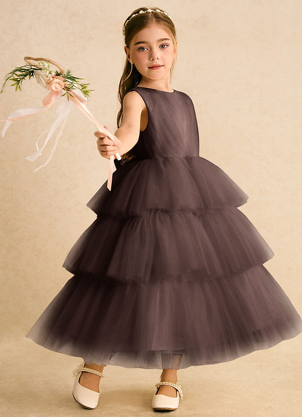 Azazie Marshmallow Flower Girl Dresses Ganache Ball-Gown Bow Tulle Dress image1
