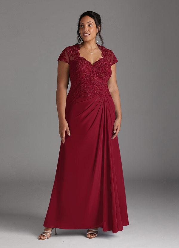 Azazie Junie Brautmutterkleider A-Linie Spitze Chiffon Kleid Burgunderrot image1