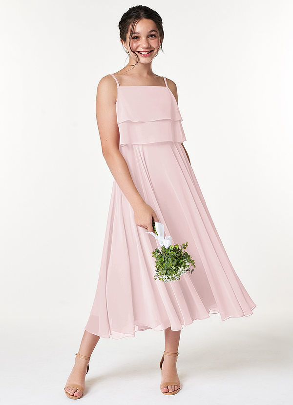 Azazie Ensley Junior Blushing Pink A-Line Pleated Chiffon Dress image1