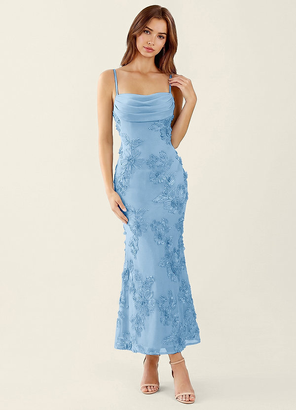 Floriane Sky Blue 3D Flowers Corset Mermaid Lace Up Back Maxi Dress image1
