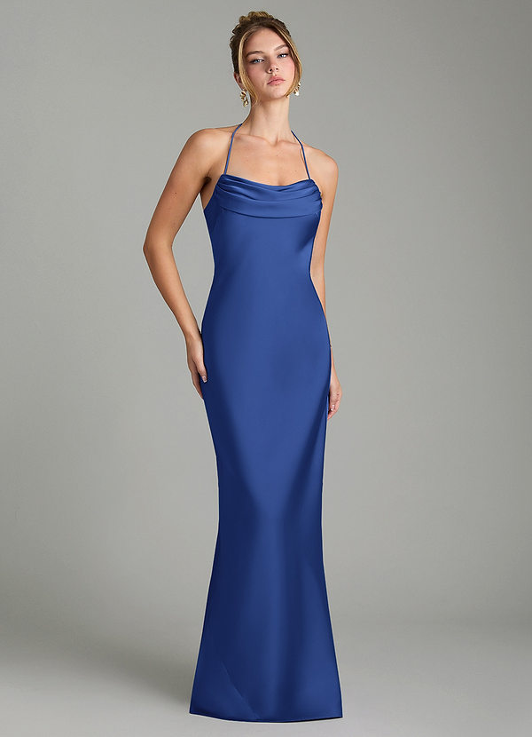 Azazie Mae Abiti da Damigella Abito Sirena in Raso Elasticizzato Plissettato Blu Reale image1
