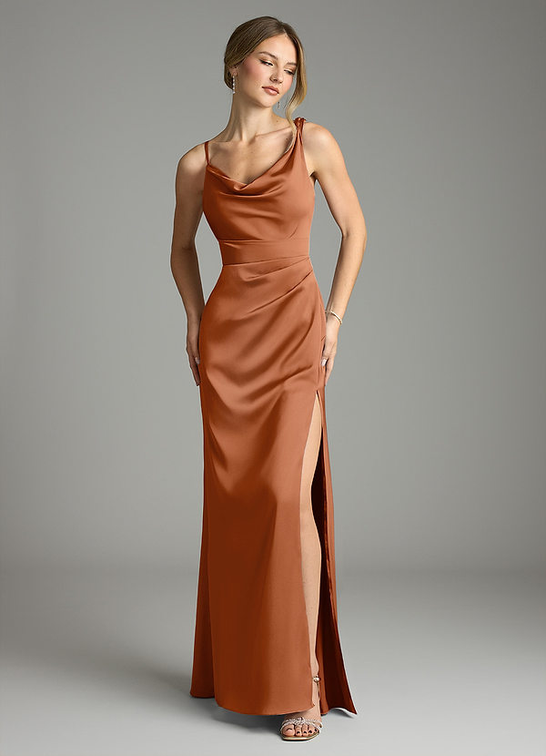 Azazie Samara Suknie dla druhen Syrena Pofałdowany Satyna elastyczna Do ziemi Sukienka image1