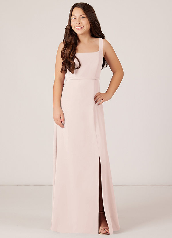 Azazie Renee A-Line Side Slit Chiffon Floor-Length Junior Bridesmaid Dress image1