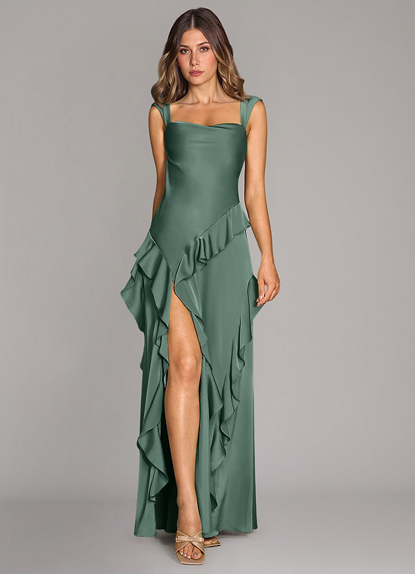 Azazie Sloane Bridesmaid Dresses Eucalyptus A-Line Sweetheart Neckline Stretch Satin Dress image1