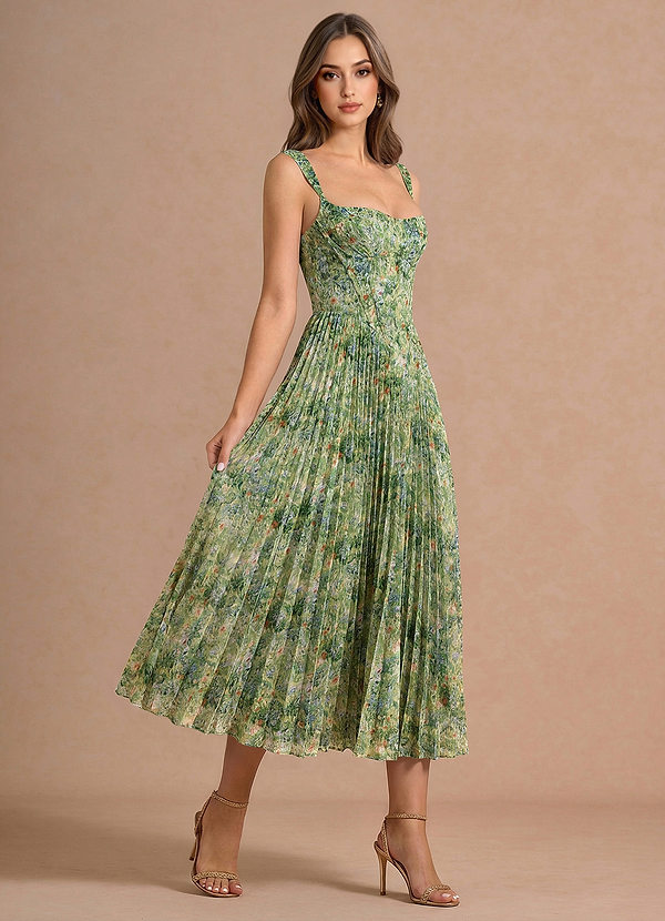 Maelle Grøn Blomster Midikjole image1