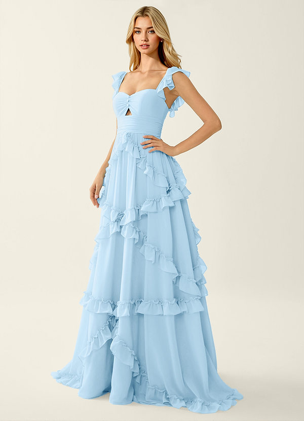 Mirabelle Sky Blue Chiffon Corset Lace Up Back Ruffled Prom Dress image1