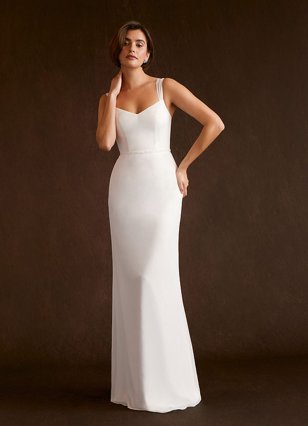 Azazie Violette Wedding Dresses Sheath V-Neck Chiffon Floor-Length Dress image1