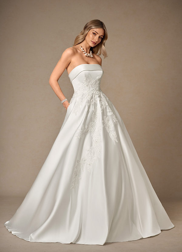 Azazie Fernanda Wedding Dresses Diamond White Ball-Gown Strapless Satin Dress image1