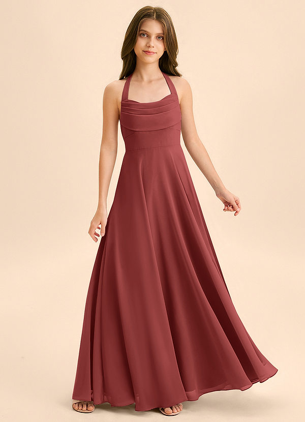 Azazie Kady Junior Terracotta A-Line Sweetheart Neckline Chiffon Dress image1