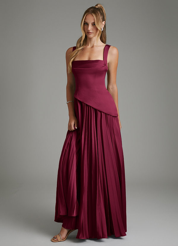 Azazie Stephanie Brautjungfernkleider A-Linie Korsett Stretch-Satin Kleid Burgunderrot image1