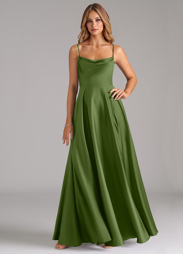 Azazie Elle Bridesmaid Dresses Juniper A-Line Pleated Stretch Satin Dress image1