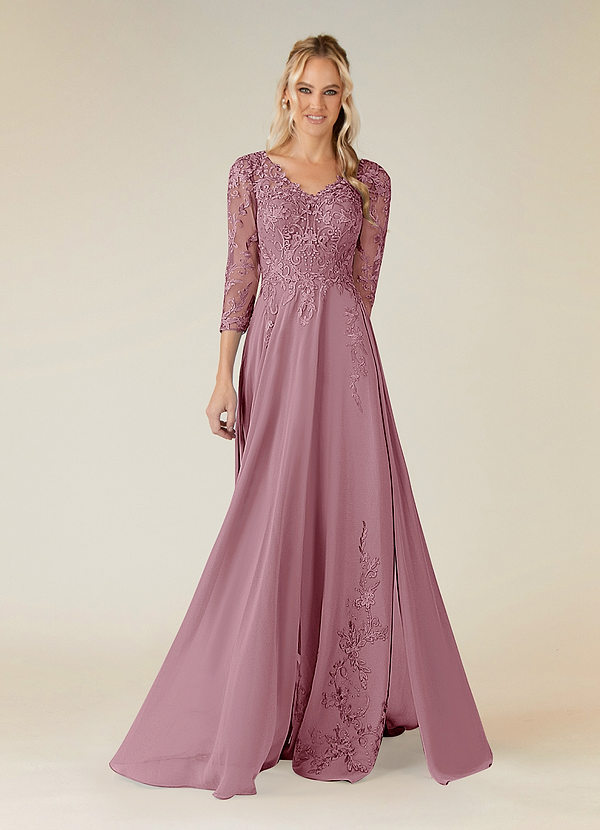 Azazie Noella Mother of the Brides Dresses Vintage Mauve A-Line V-Neck Lace Chiffon Dress image1