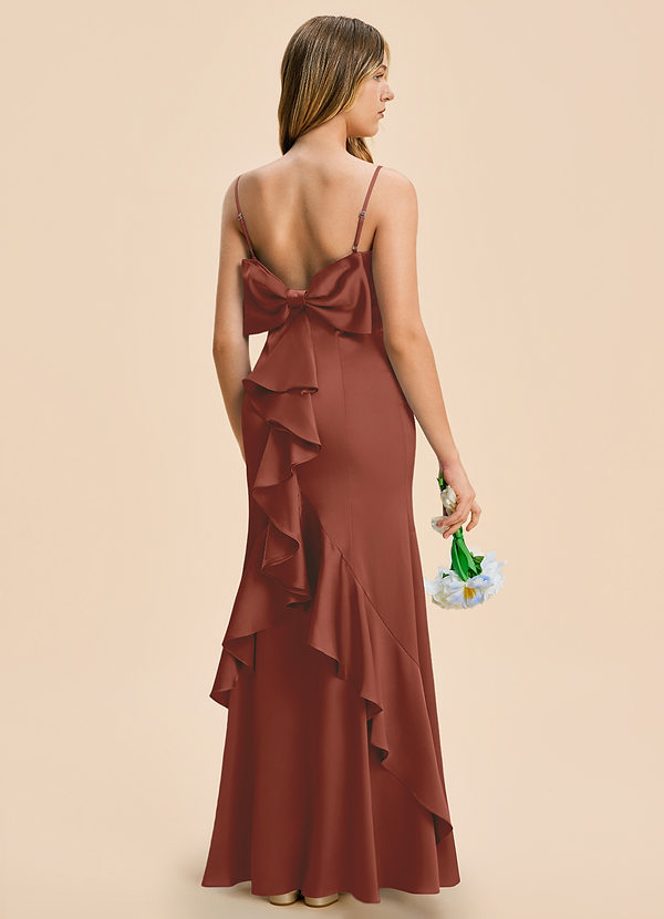 Azazie Lioren Junior Auburn Sheath Bow Stretch Satin Dress image1