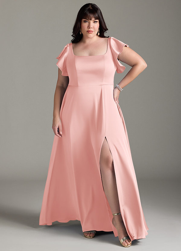 Azazie Bondi Bridesmaid Dresses Powder Pink A-Line Bow Stretch Satin Dress image1