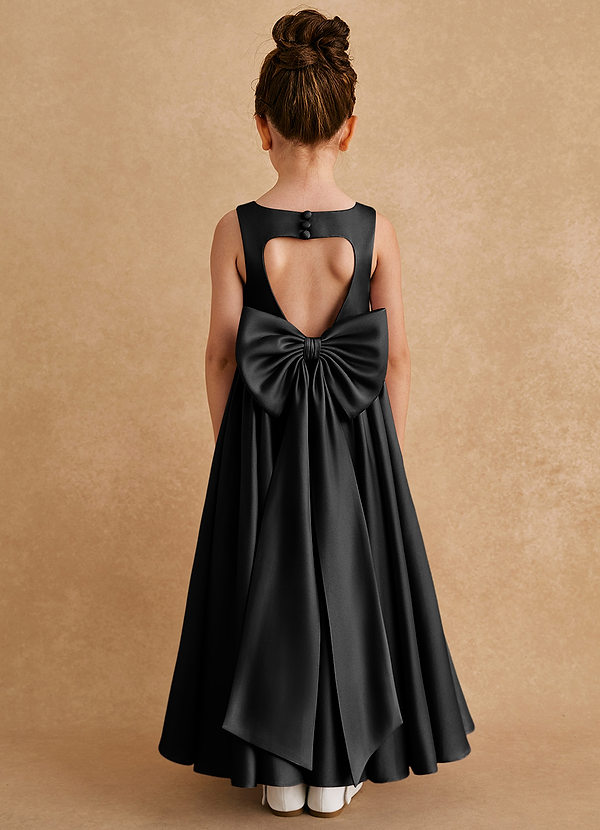 Azazie Bettie Flower Girl Dresses Black A-Line Bow Matte Satin Dress image1