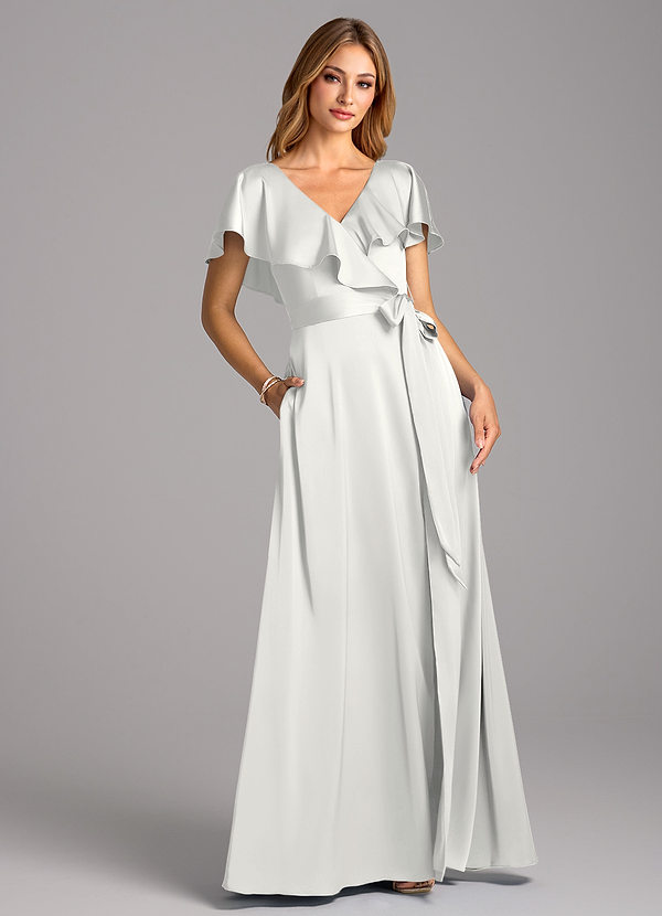 Azazie Lainey Bridesmaid Dresses White A-Line with Pockets Stretch Satin Dress image1
