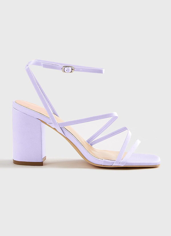 front Matching Color Matte Satin Ankle Strap Block Heel Sandals