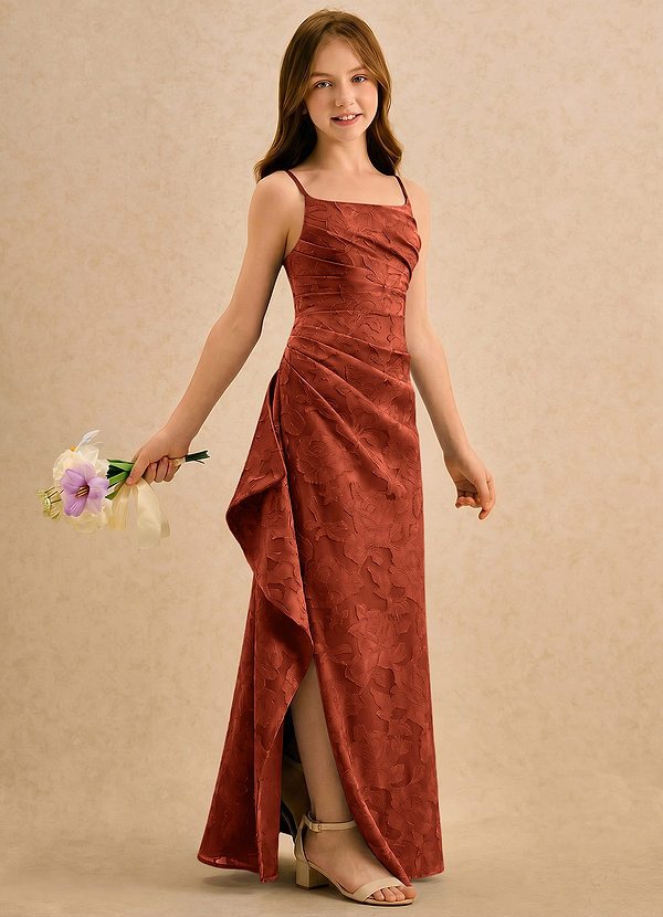Azazie Cannoli Girls Formal Flower Girl Dresses Auburn A-Line Pleated Floral Burnout Dress image1
