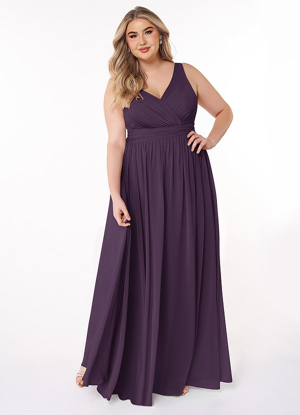 Azazie Kora Bridesmaid Dresses Plum A-Line Pleated Chiffon Dress image1
