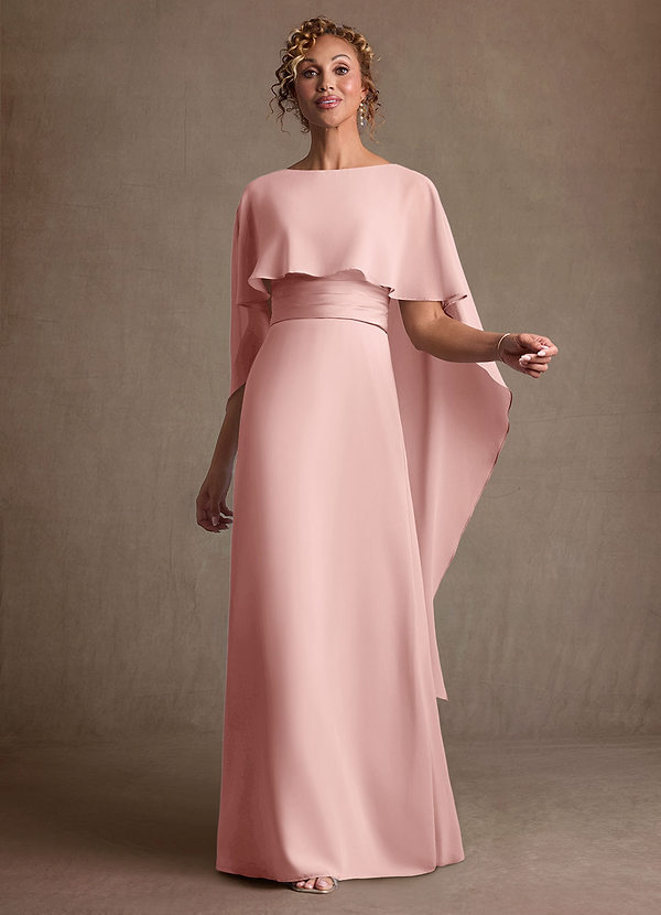 Azazie Marilla Robe Mère de la Mariée & du Marié Robe Trapèze en Mousseline de soie Plissée Rose Poudré image1