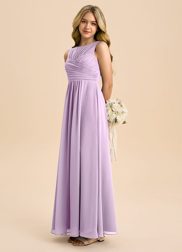 Azazie Skyla Junior Linia A Pofałdowany Szyfon Długość podłogi Młodsza druhna Sukienka image1