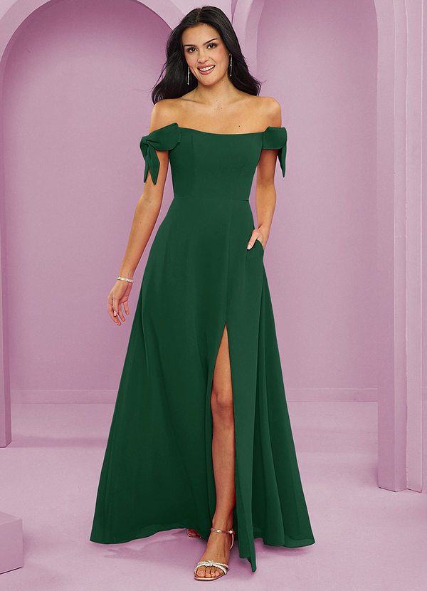 Barbie ♥ Azazie Bridesmaid Dresses Dark Green A-Line Off the Shoulder Chiffon Convertible Dress image1