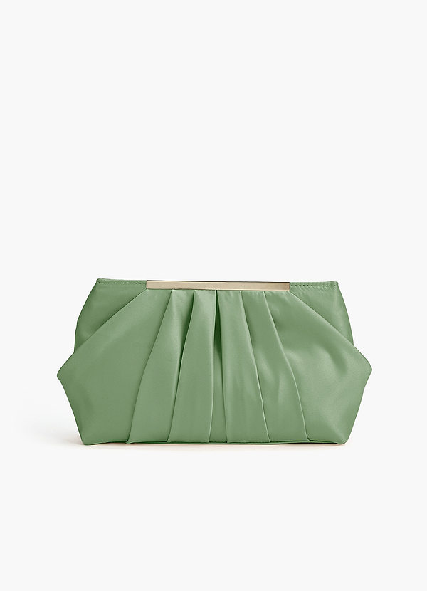 front Matching Color Matte Satin Pleated Clutch