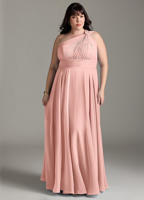 Azazie Charlize Robes Demoiselle d'honneur Robe Trapèze en Mousseline de soie Une épaule Rosette image1