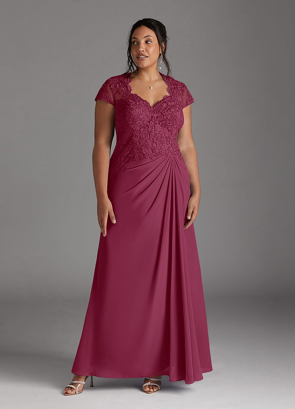 Azazie Junie Robe Mère de la Mariée & du Marié Robe Trapèze en Mousseline de soie Dentelle Mûre image1