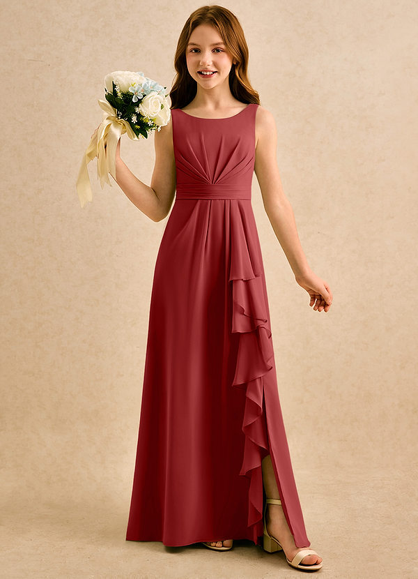 Azazie Chibi Girls Formal Flower Girl Dresses Rust A-Line Pleated Chiffon Dress image1