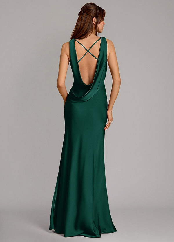 Azazie Cheryl Bridesmaid Dresses Emerald Mermaid Stretch Satin Dress image1