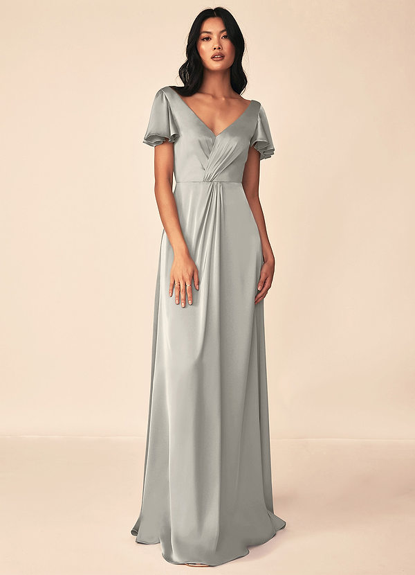 Azazie Soren Bridesmaid Dresses A-Line Pleated Stretch Satin Floor-Length Dress image1