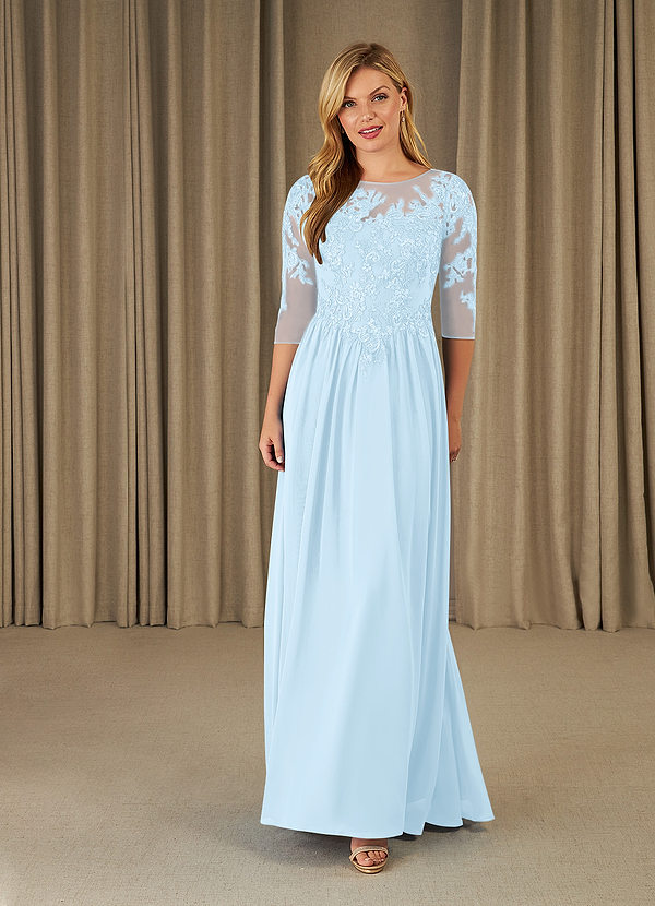 Azazie Mirielle Vestidos de Madre de la Novia Vestido de Azul Cielo de Gasa de Corte En A con Encaje Scoop image1