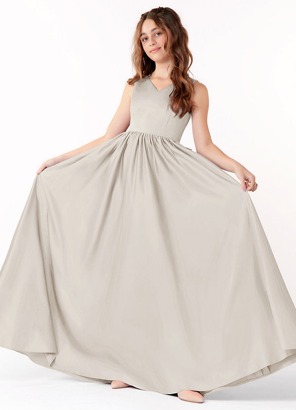Azazie Hathaway Junior Frost A-Line Bow Matte Satin Dress image1