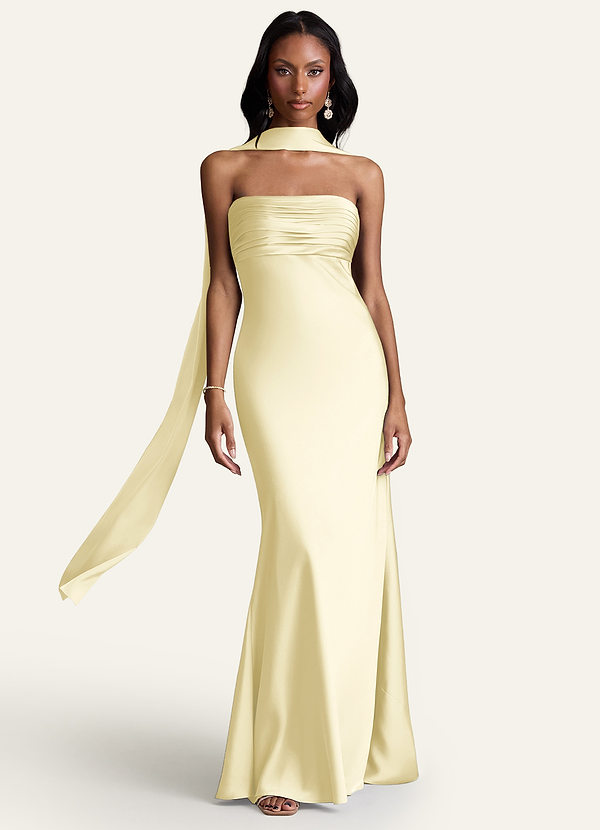 front Azazie Bufanda de satén elástico de color a juego