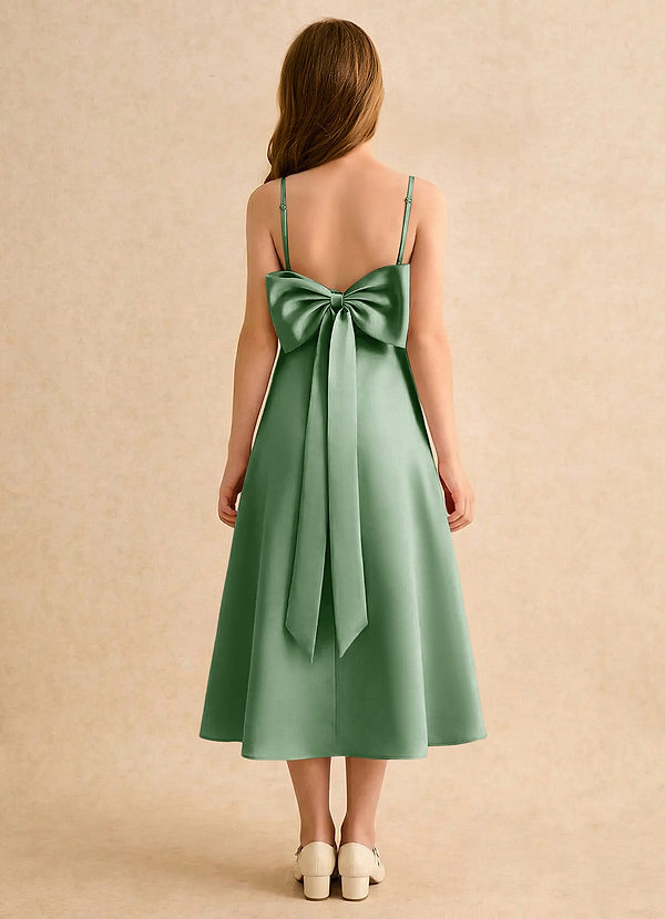 Azazie Jaella Girls Formal Klänningar för brudeflicka Klä A-Line i Matt satäng Plisserad image1